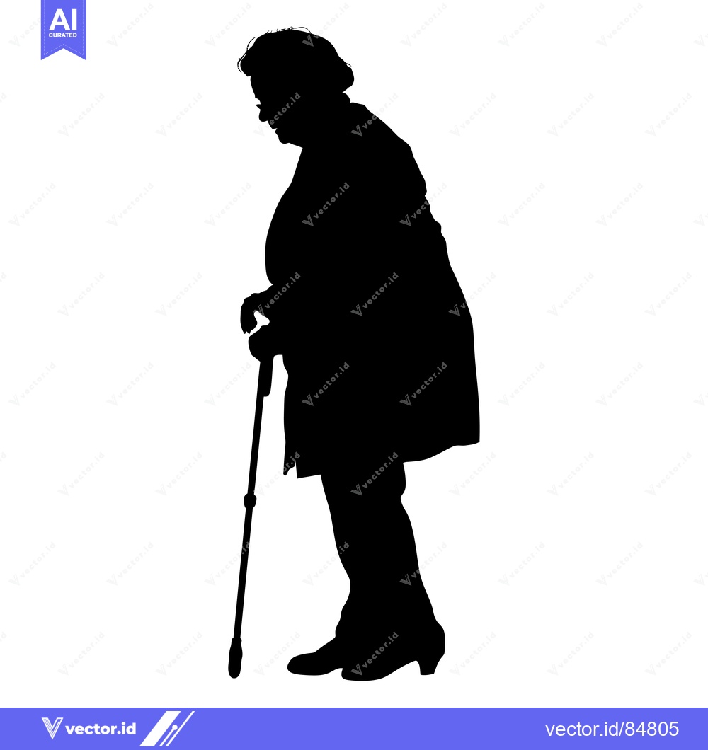 Premium Vector dari Silhouette of an Elderly Woman Walking with a Cane