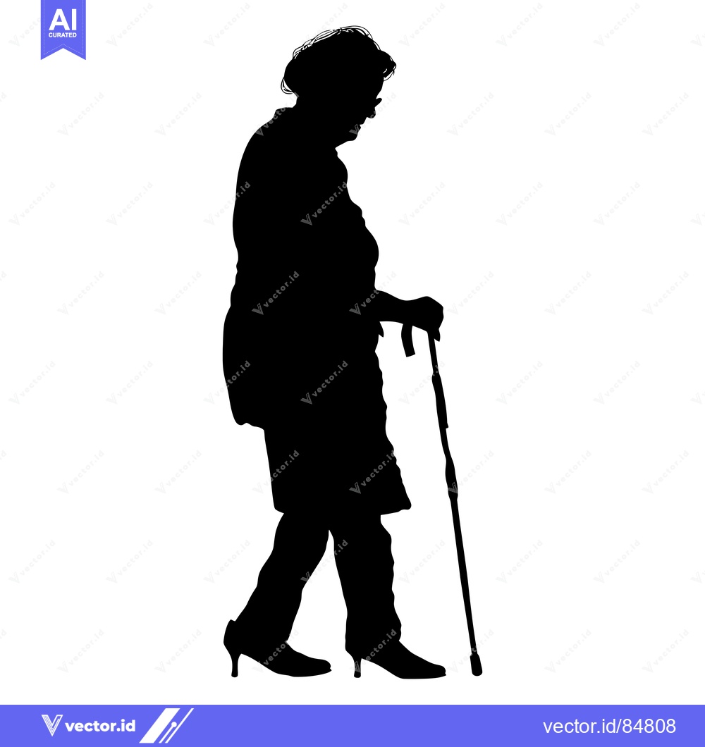 Premium Vector of Silhouette of an Elderly Woman Walking with a Cane