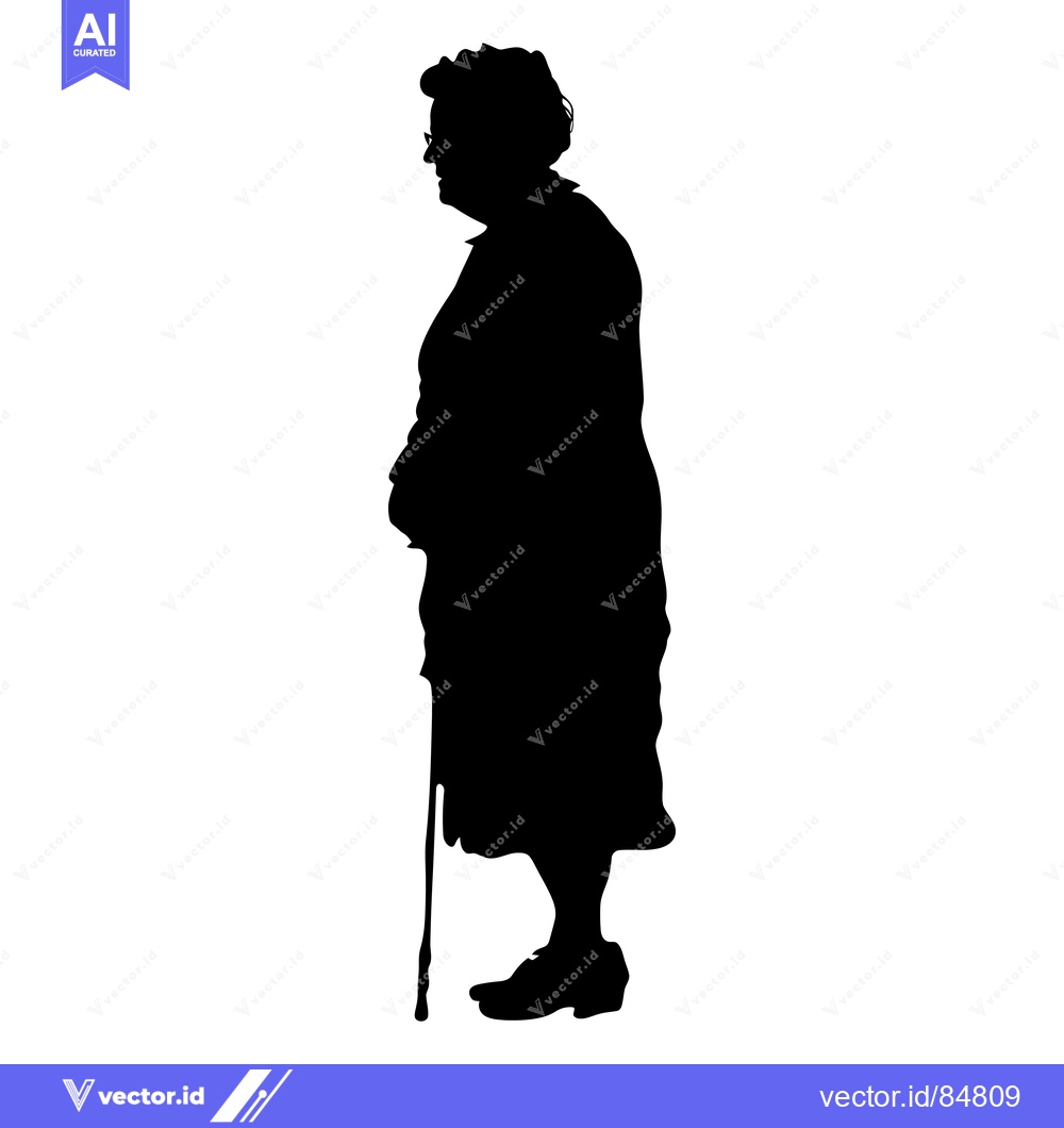 Premium Vector dari Silhouette of an Elderly Woman Holding a Cane