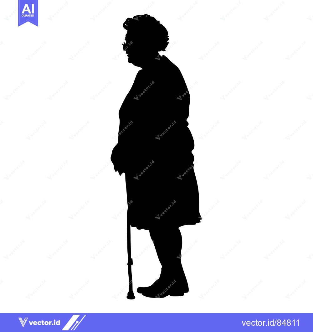 Premium Vector of Silhouette of an Elderly Woman Holding a Cane