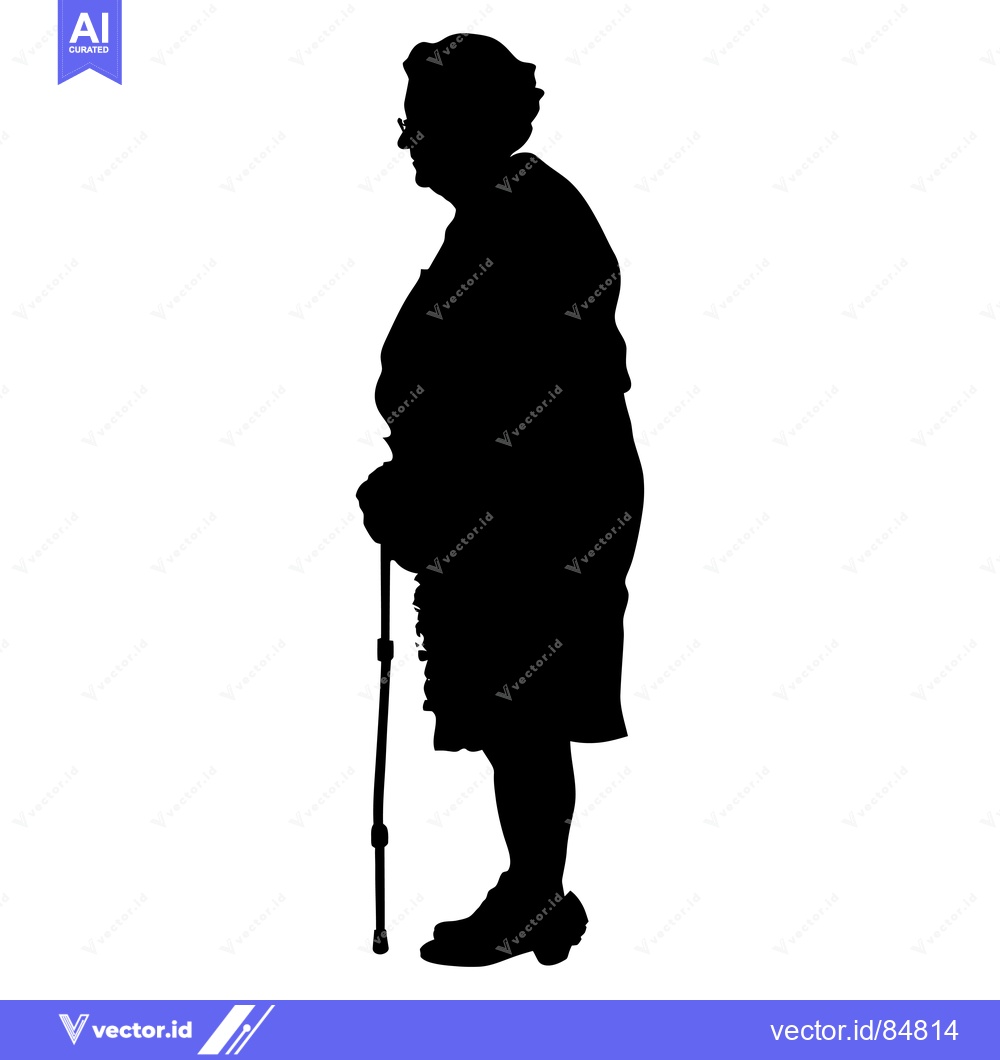 Premium Vector dari Silhouette of an Elderly Woman with a Cane