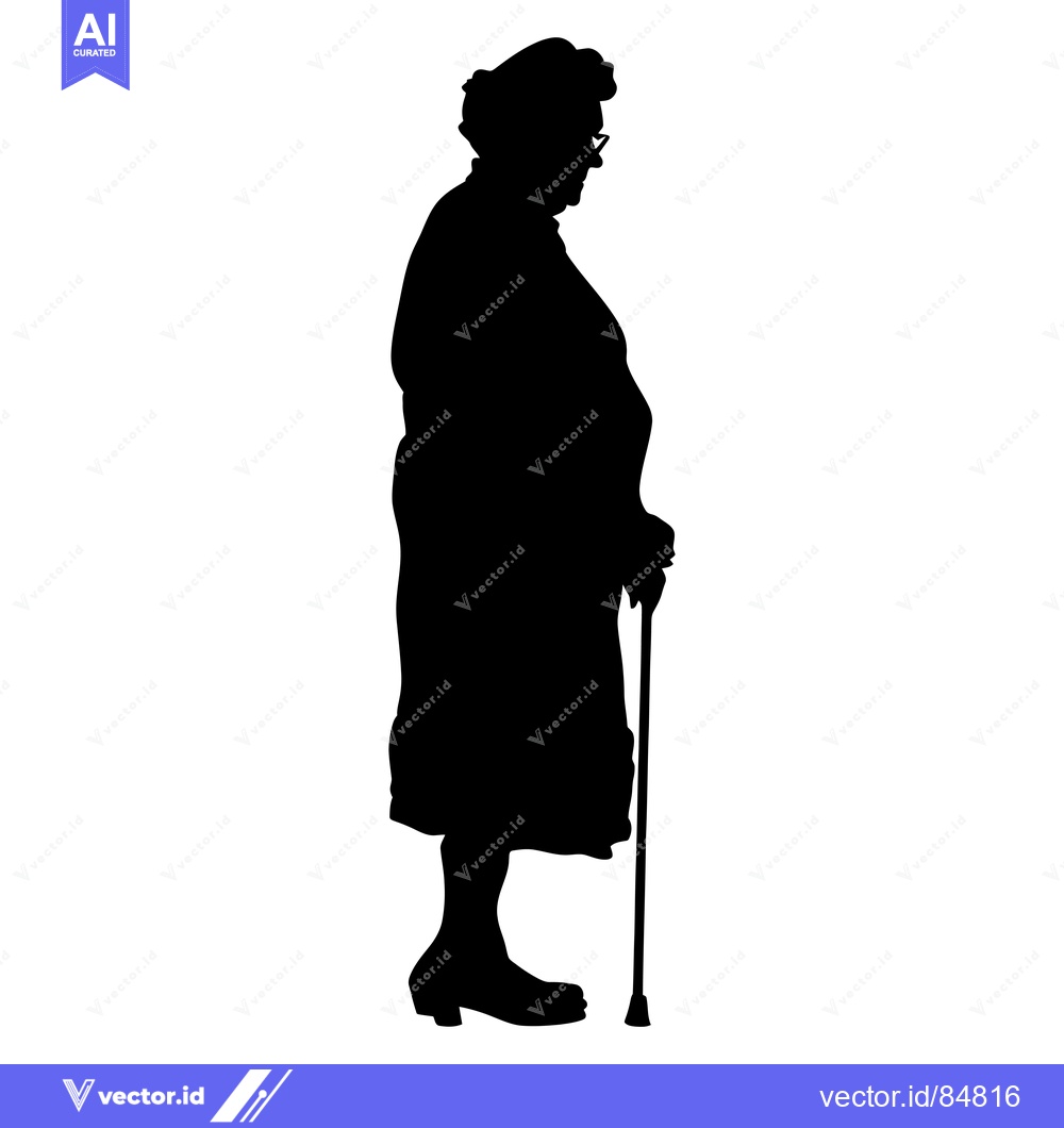 Premium Vector dari Silhouette of an Elderly Woman Holding a Cane