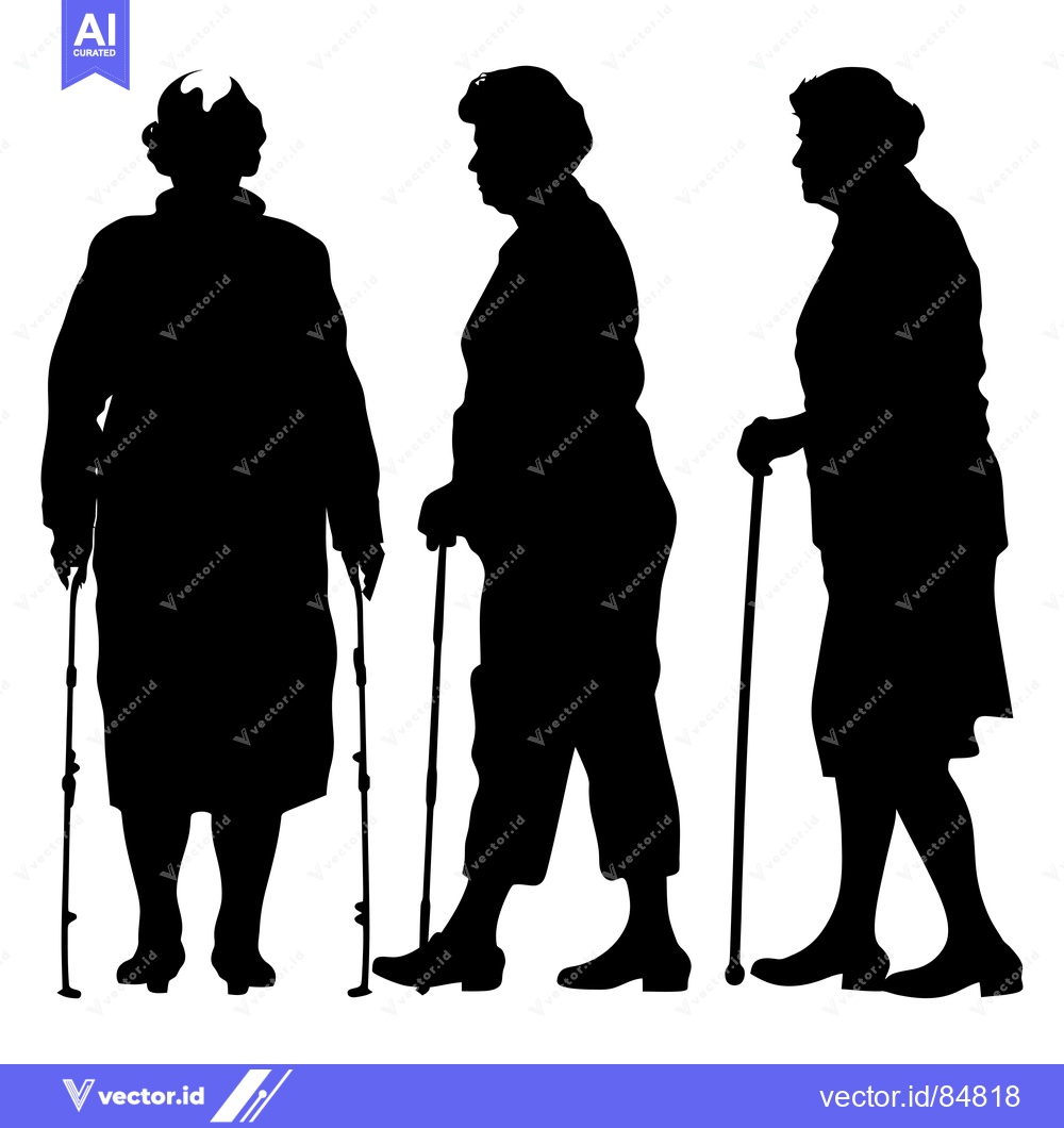Premium Vector dari Three Elderly People Walking With Canes