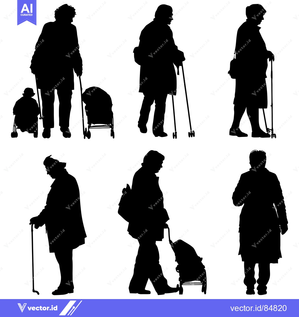 Premium Vector dari Silhouettes of Elderly People with Walking Aids