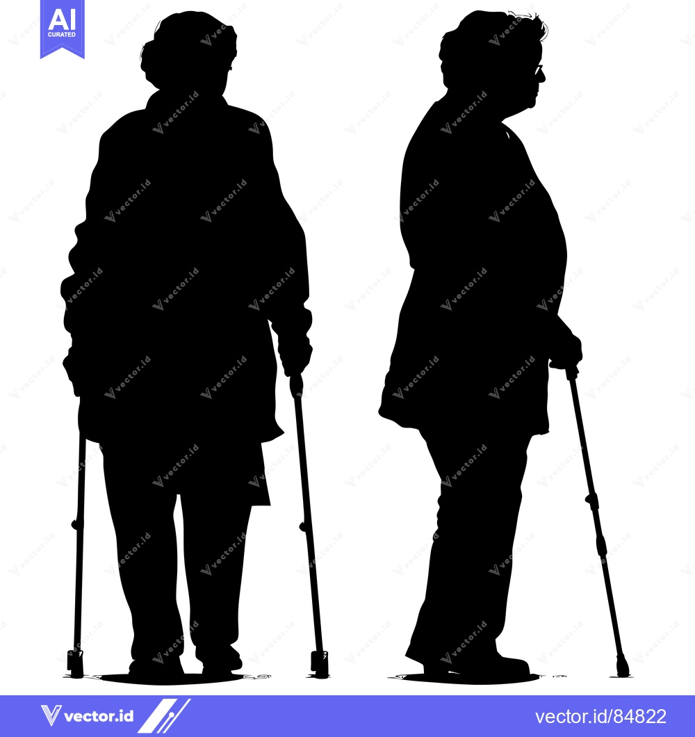 Premium Vector of Silhouettes of two elderly women walking with canes