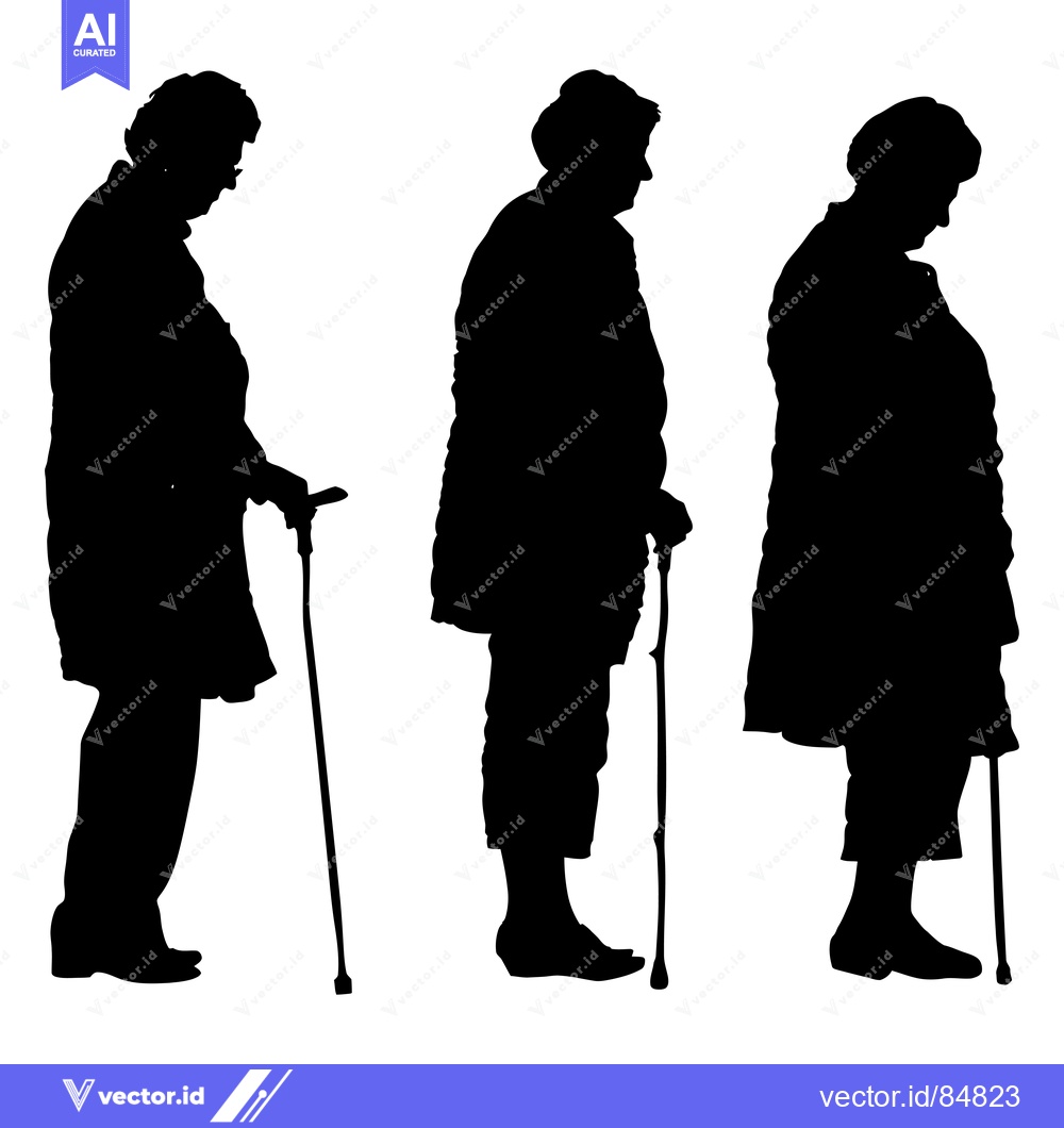 Premium Vector of Silhouettes of Three Elderly Women with Walking Sticks