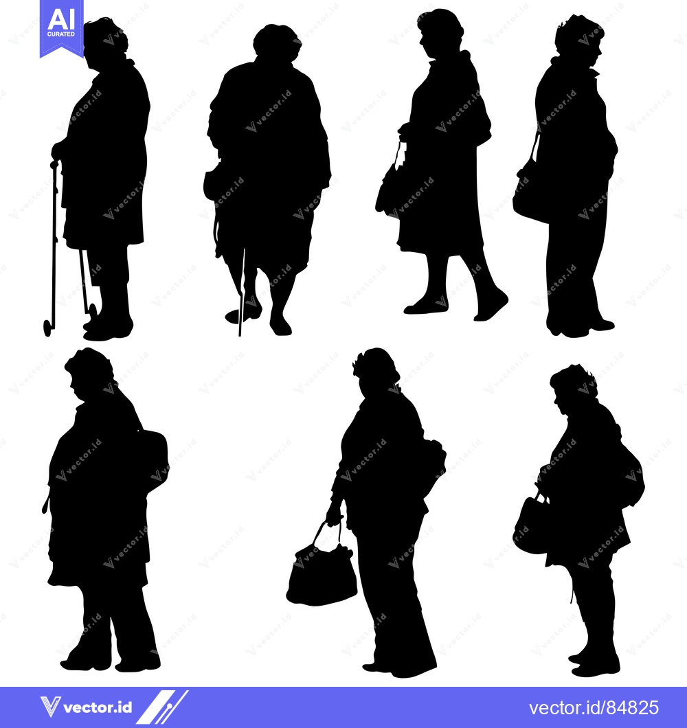 Premium Vector dari Silhouettes of Seven Older Women Walking