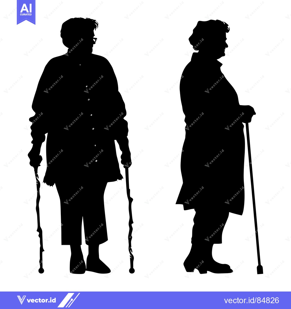 Premium Vector dari Silhouettes of Two Elderly People with Walking Sticks