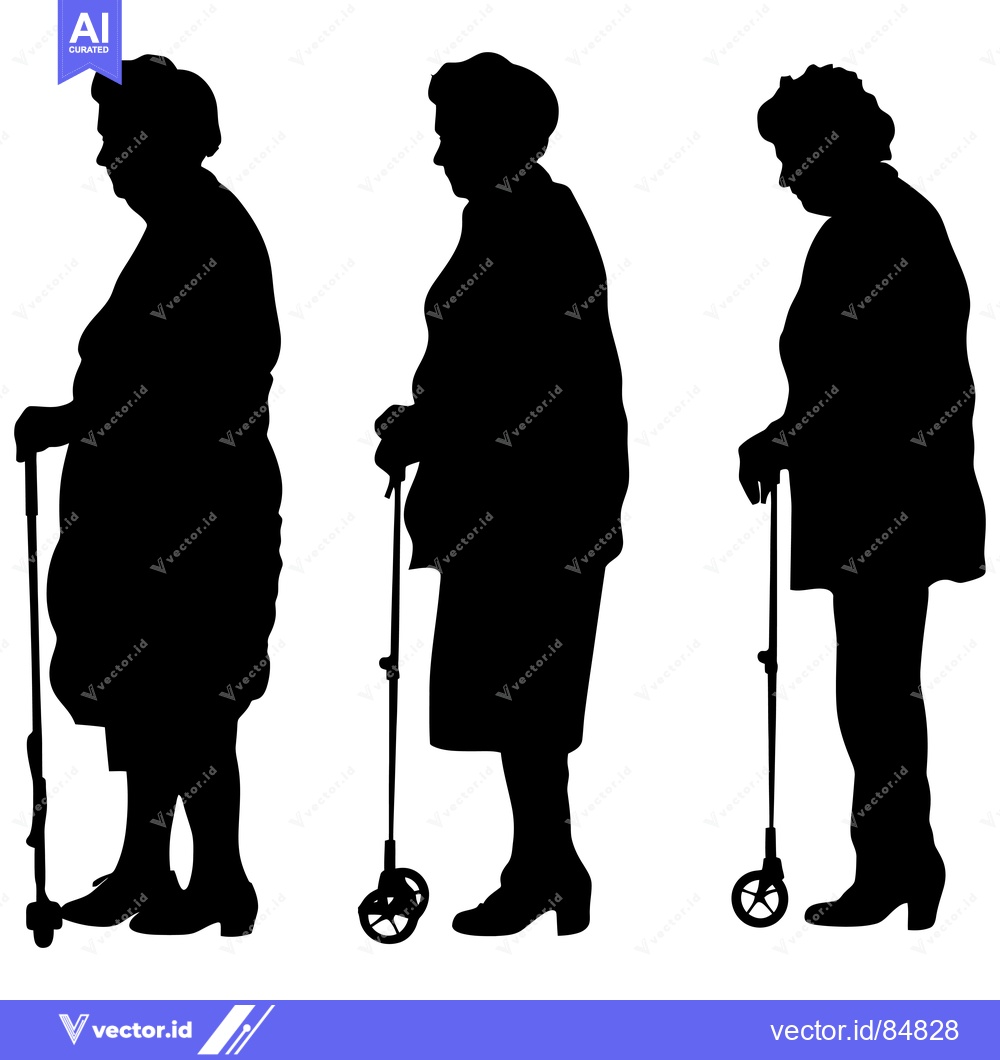 Premium Vector dari Three Elderly Women Silhouettes Using Rollator Walkers