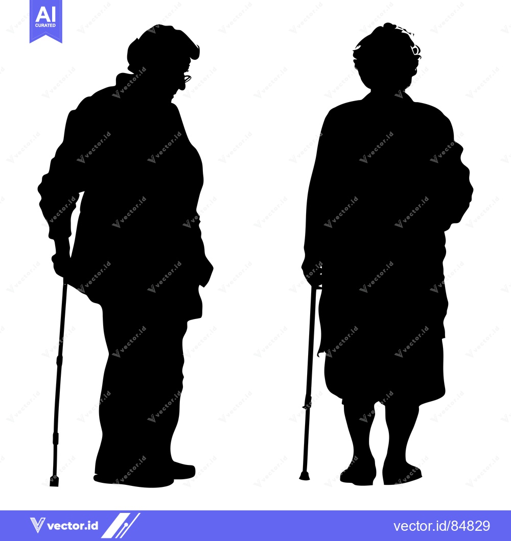 Premium Vector dari Two Elderly People Standing with Canes in Silhouette