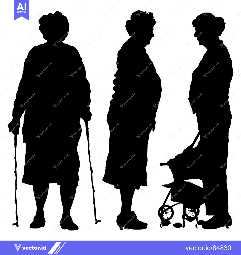 Premium Vector dari Three Elderly Women Silhouettes Walking with a Cane and a Walker