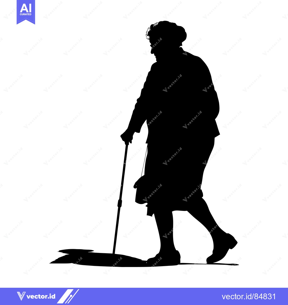 Premium Vector of Silhouette of an Elderly Woman Walking with a Cane