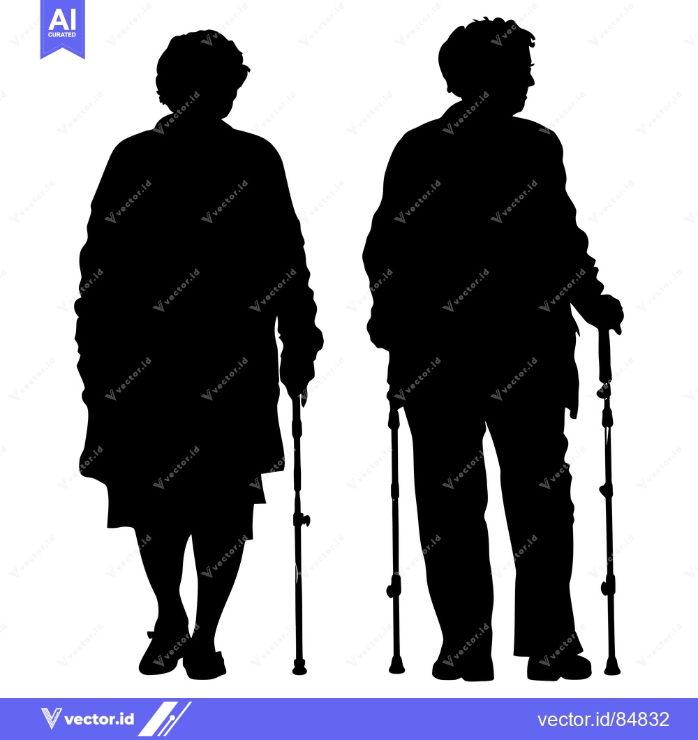 Premium Vector of Two Elderly People Walking With Canes