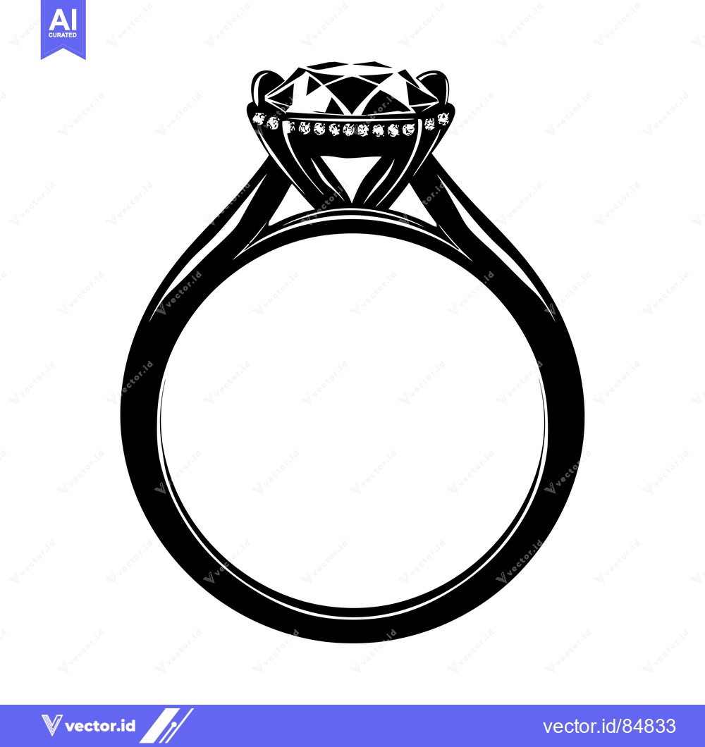 Premium Vector dari A Black and White Illustration of a Diamond Engagement Ring