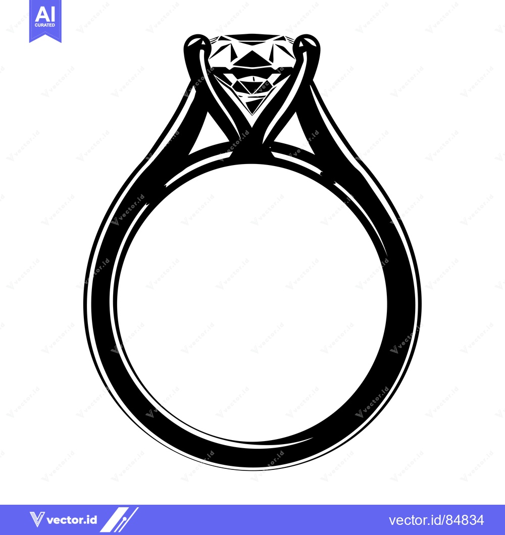 Premium Vector dari A Black and White Illustration of a Diamond Engagement Ring
