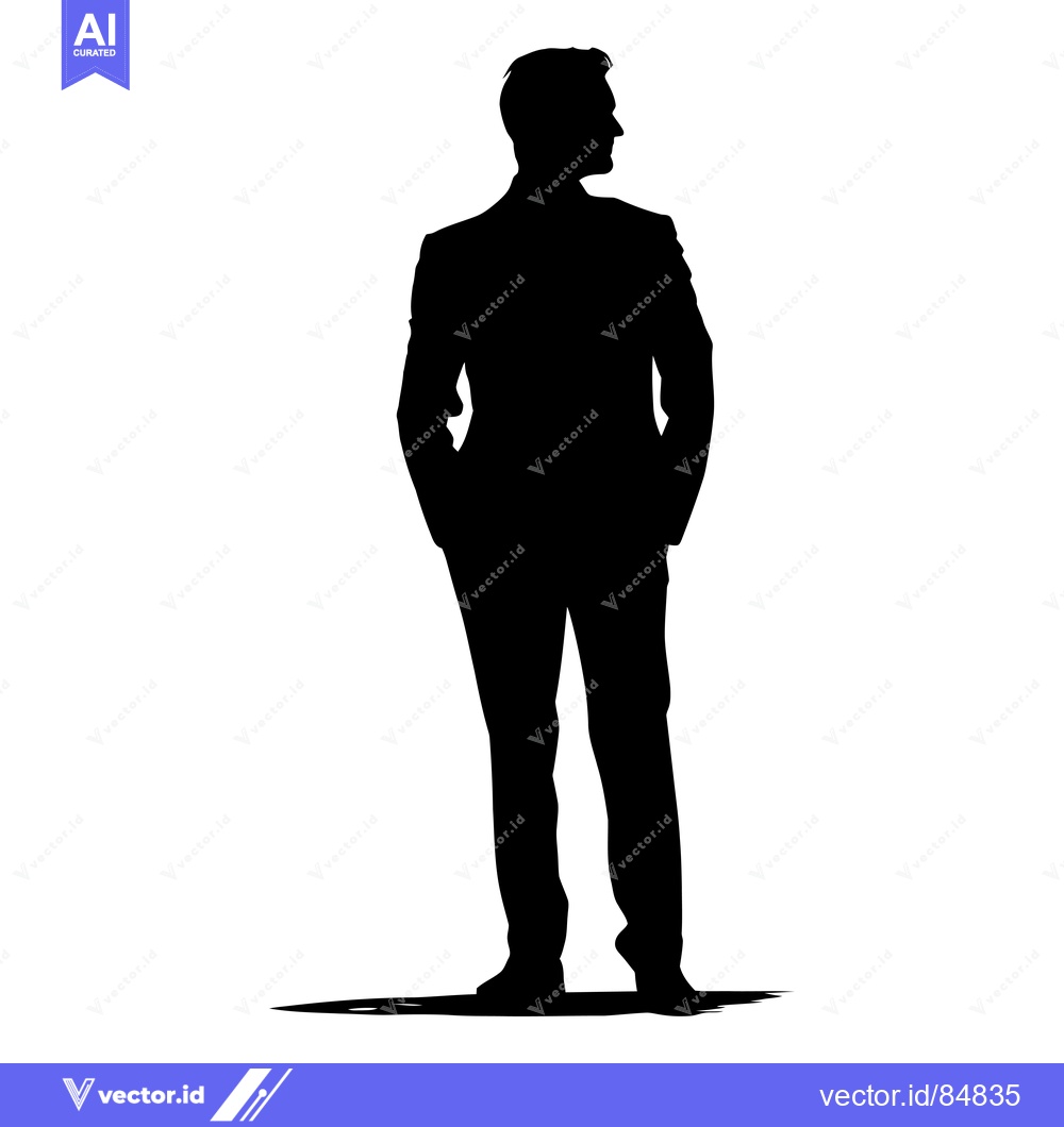 Premium Vector dari Silhouette of a Man in a Suit Standing with Hands in Pockets