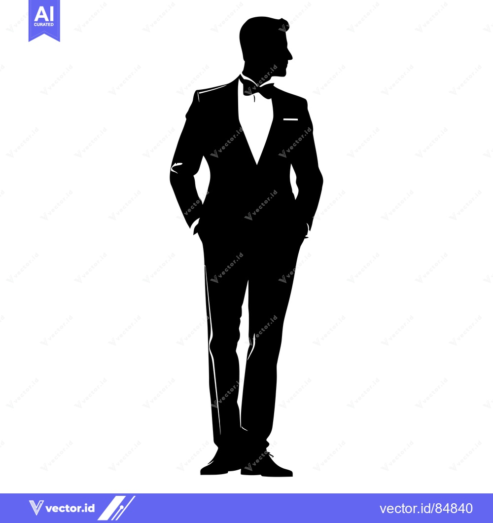 Premium Vector dari Silhouette of a man in a tuxedo with his hands in his pockets