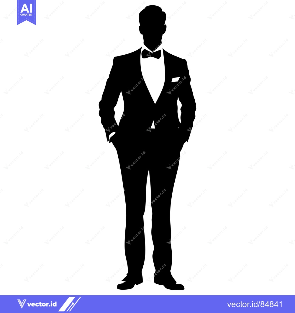 Premium Vector dari Silhouette of a Man in a Tuxedo Standing with Hands in Pockets