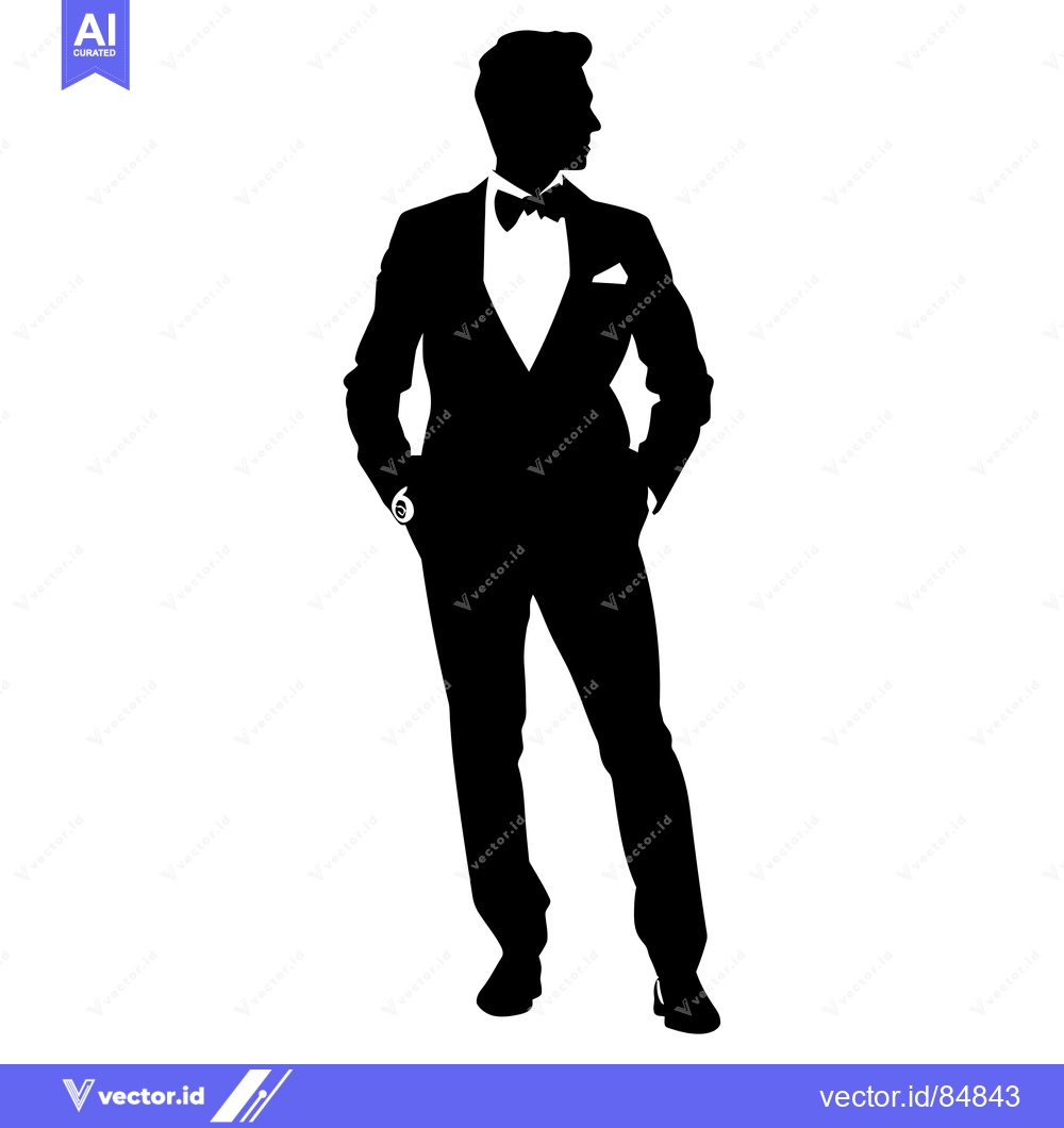 Premium Vector dari Silhouette of a Man in a Tuxedo with Hands in Pockets