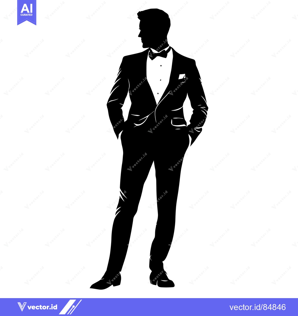 Premium Vector of Silhouette of a Man in a Tuxedo Standing with Hands in Pockets