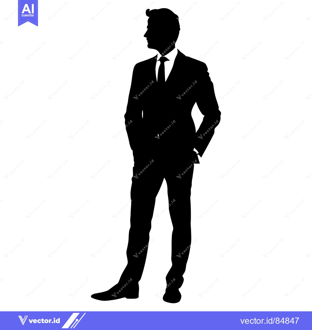 Premium Vector dari Silhouette of a man in a suit standing with hands in pockets