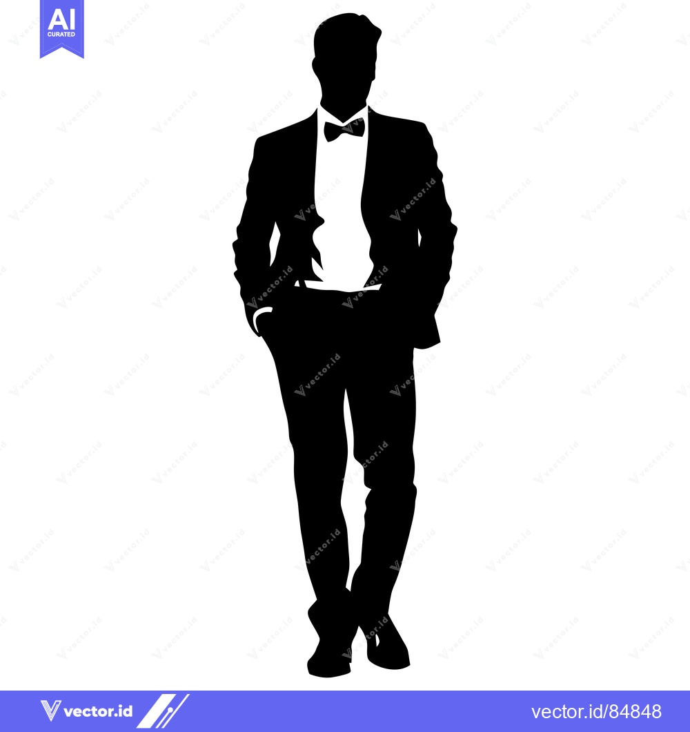 Premium Vector dari Silhouette of a man in a tuxedo standing with hands in pockets