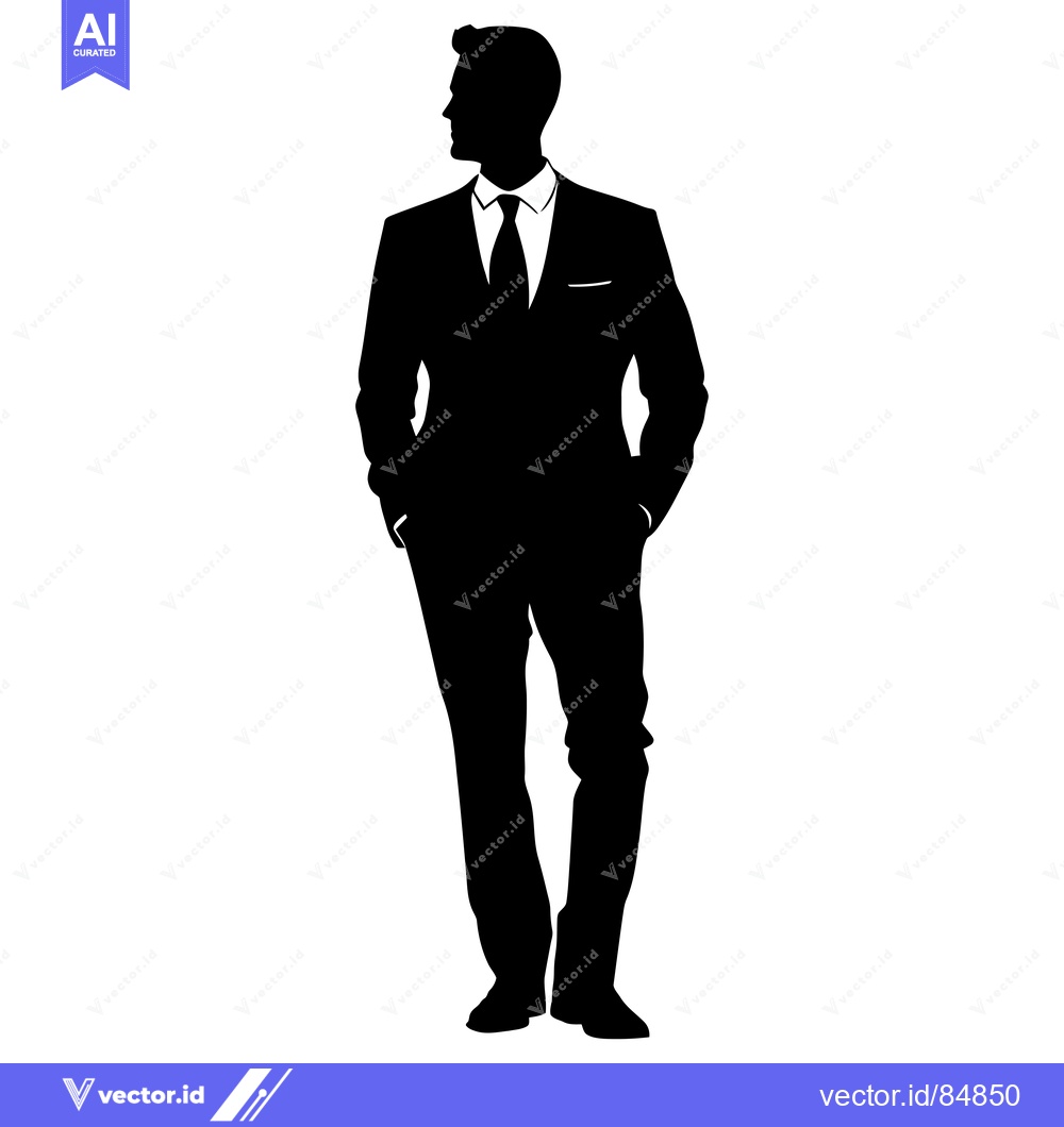 Premium Vector dari Silhouette of a Man in a Suit Standing with Hands in Pockets