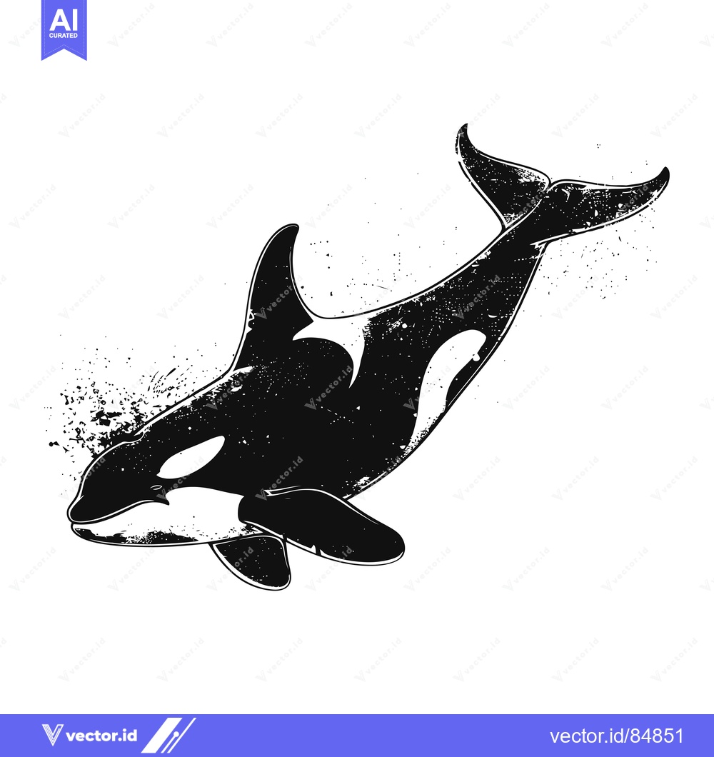 Premium Vector dari A Black and White Illustration of an Orca Whale with a Grunge Texture