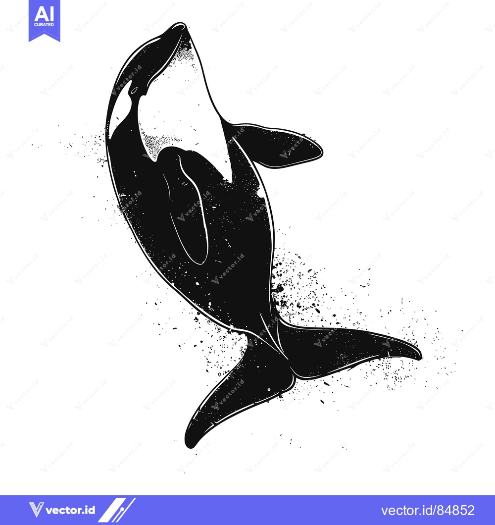 Premium Vector of Black and White Silhouette of an Orca with Splashing Water