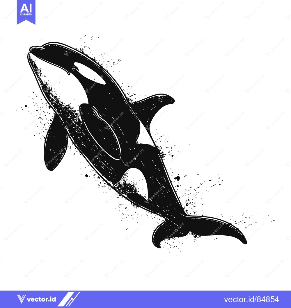 Premium Vector dari Black and White Silhouette of an Orca Whale Jumping with Splashing Ink