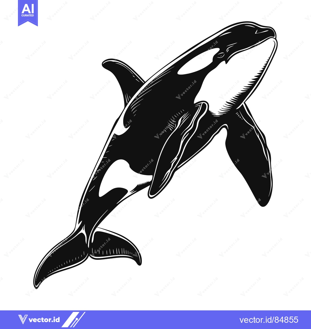 Premium Vector dari Black and White Illustration of an Orca Whale Jumping Out of the Water