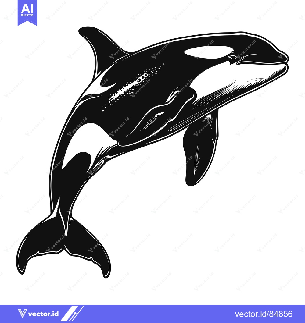 Premium Vector of A Black and White Illustration of an Orca Whale Jumping Out of the Wat