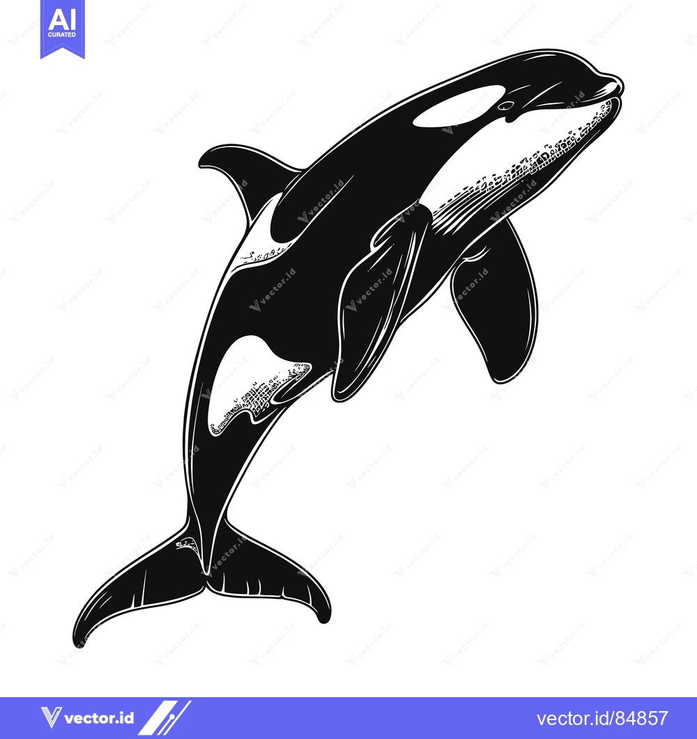 Premium Vector of Black and White Illustration of an Orca Jumping Out of the Water