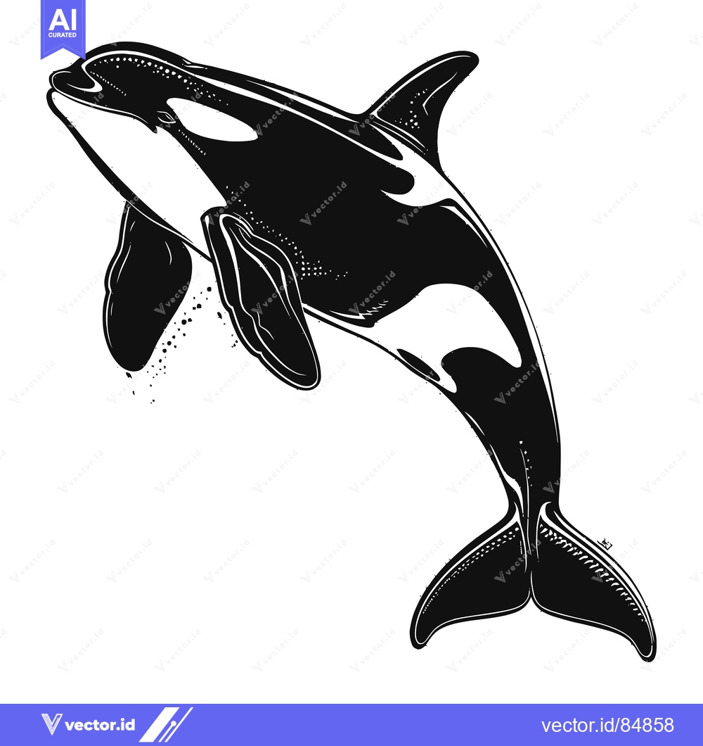 Premium Vector of Black and White Illustration of an Orca Jumping Out of the Water