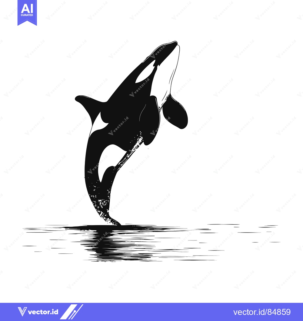 Premium Vector dari Black and White Sketch of an Orca Jumping Out of Water