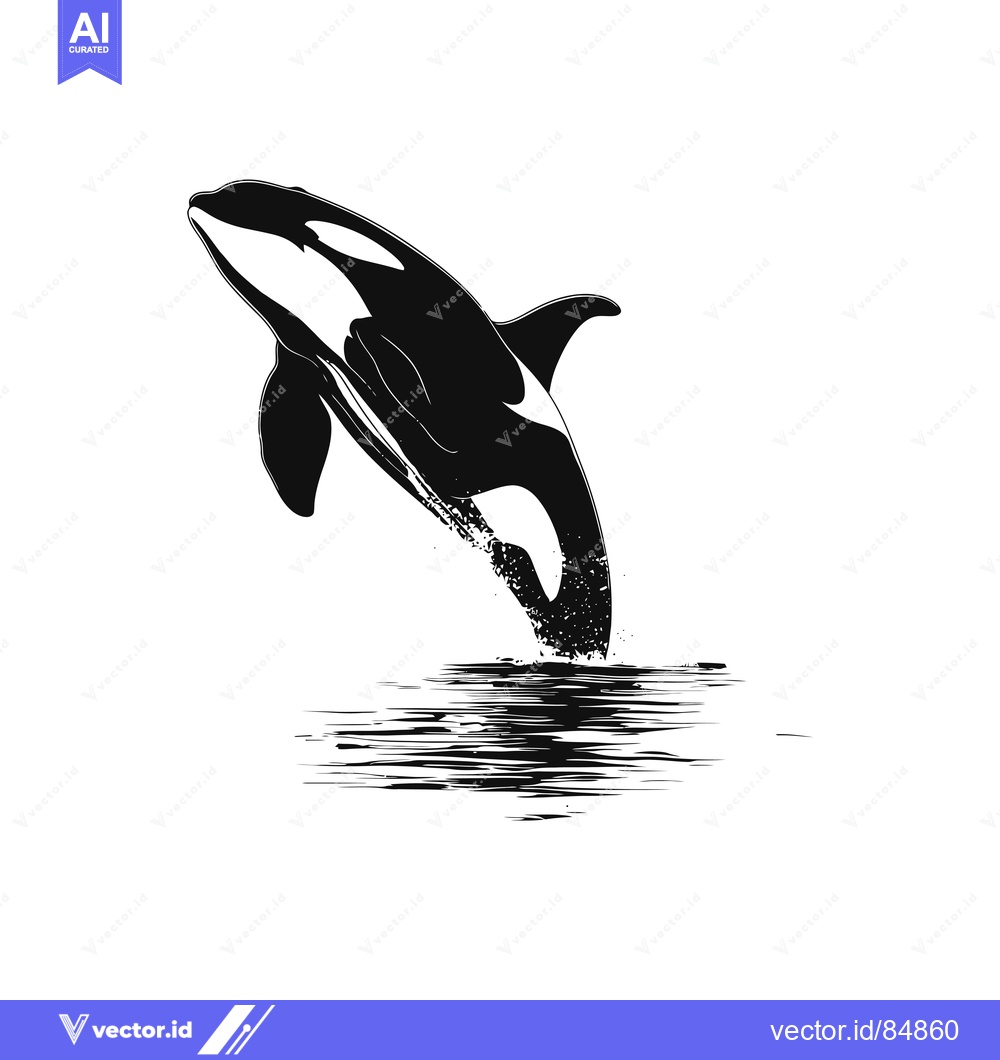 Premium Vector of Black and White Silhouette of an Orca Leaping from Water