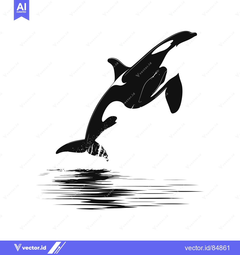Premium Vector of Black and White Silhouette of an Orca Leaping from the Water