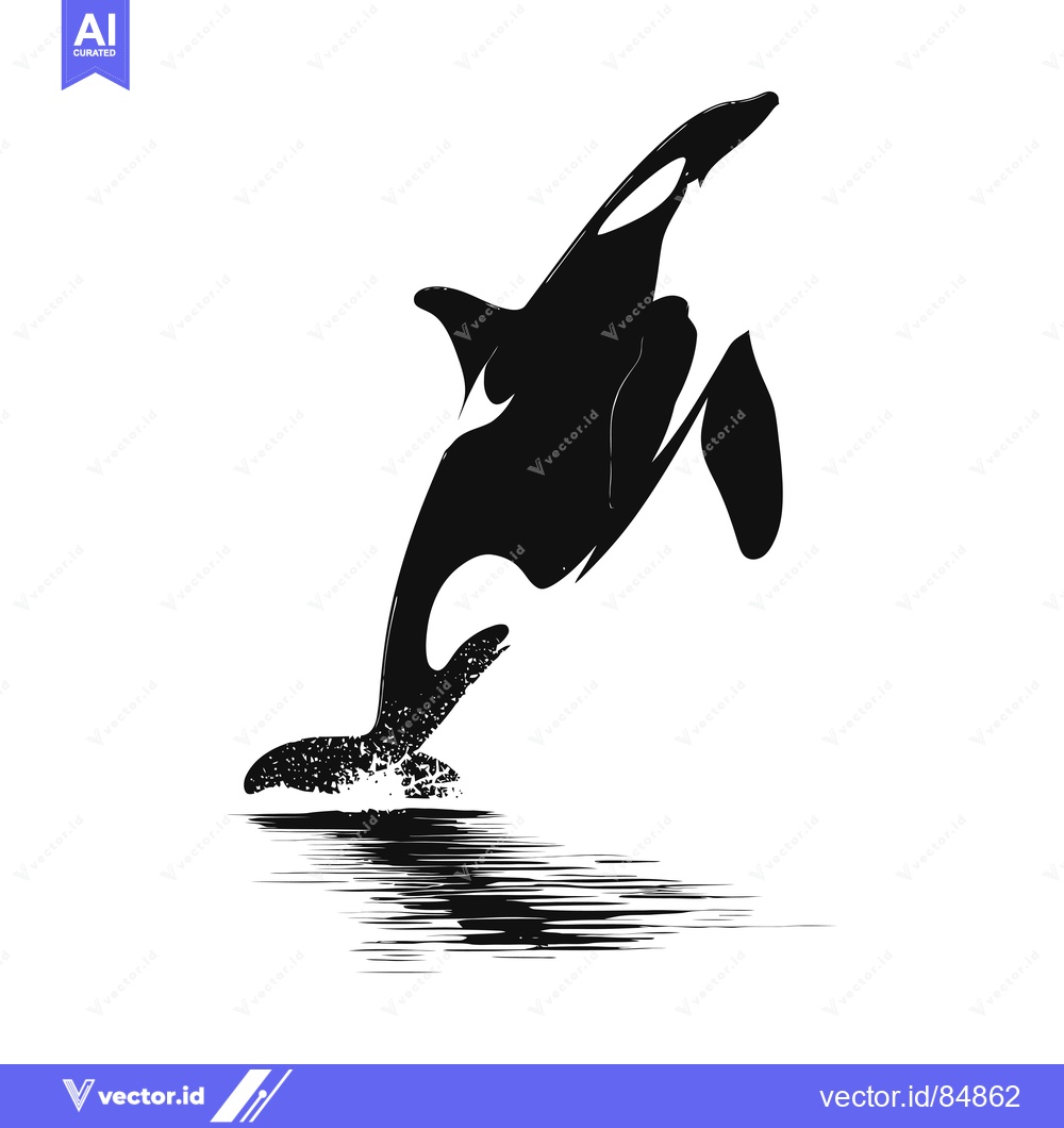 Premium Vector of Black and White Silhouette of an Orca Leaping from the Water