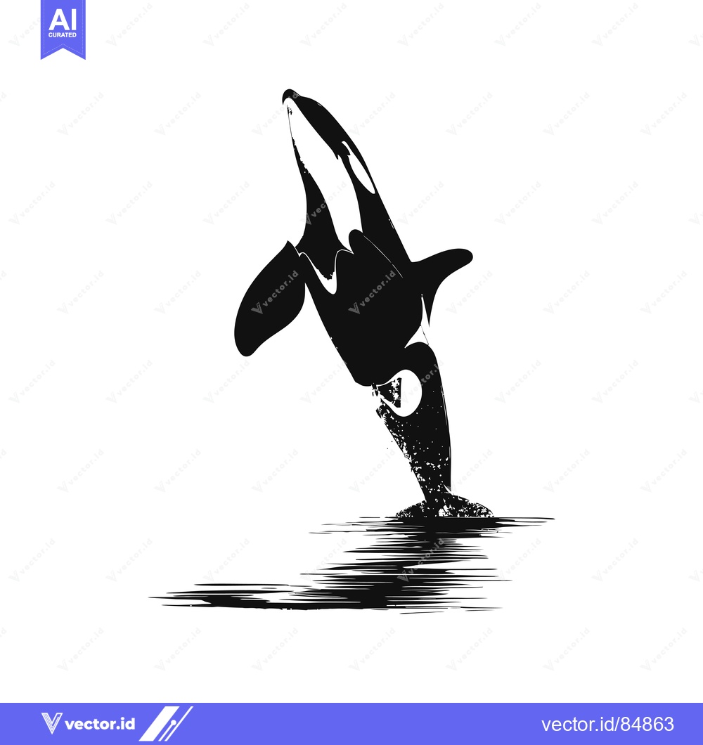 Premium Vector of Black and White Silhouette of an Orca Leaping Out of the Water