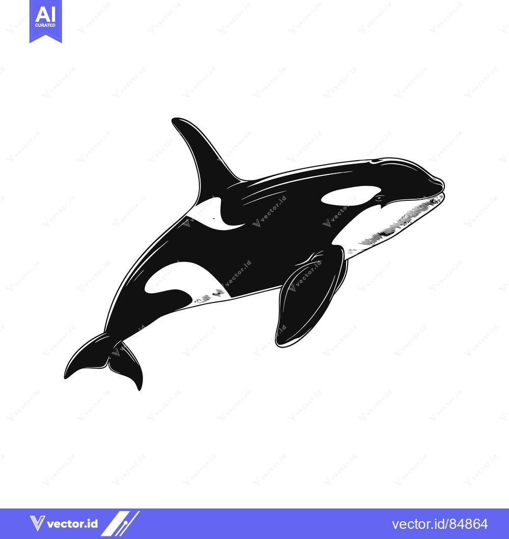 Premium Vector of Black and white illustration of an orca whale leaping out of the water