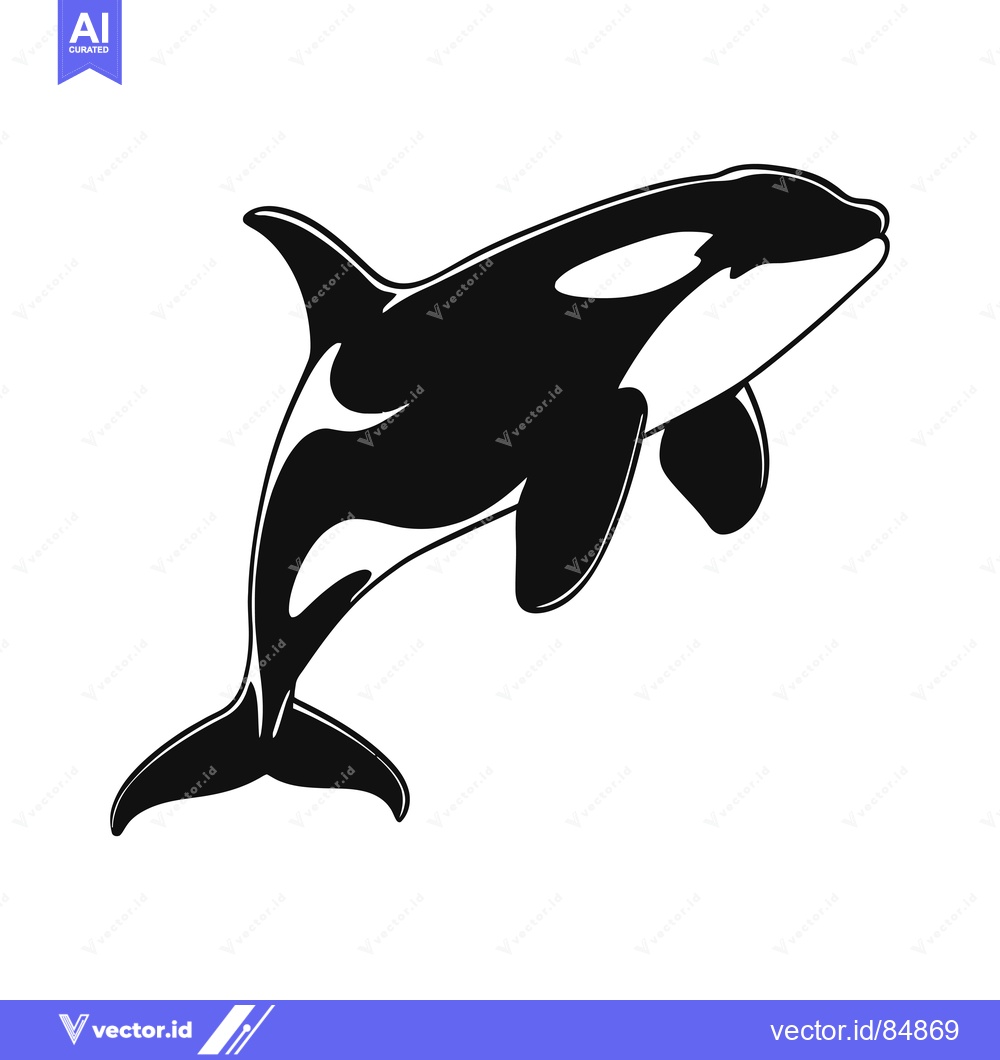 Premium Vector of Black and White Silhouette of an Orca Jumping Out of the Water