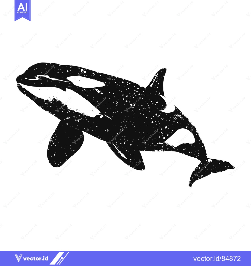 Premium Vector dari Black and White Silhouetted Orca with a Grunge Texture