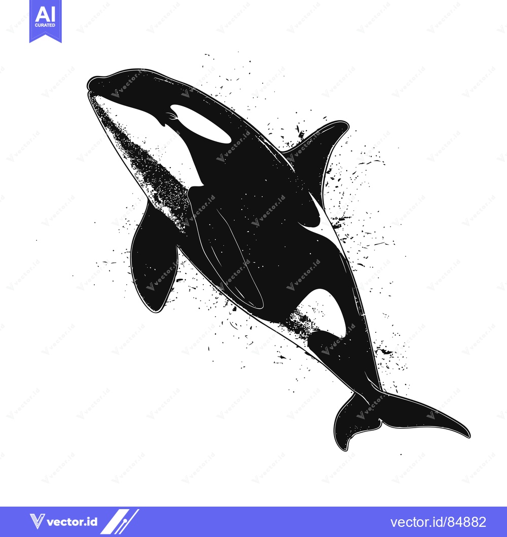 Premium Vector dari Black and White Illustration of an Orca Leaping from Water