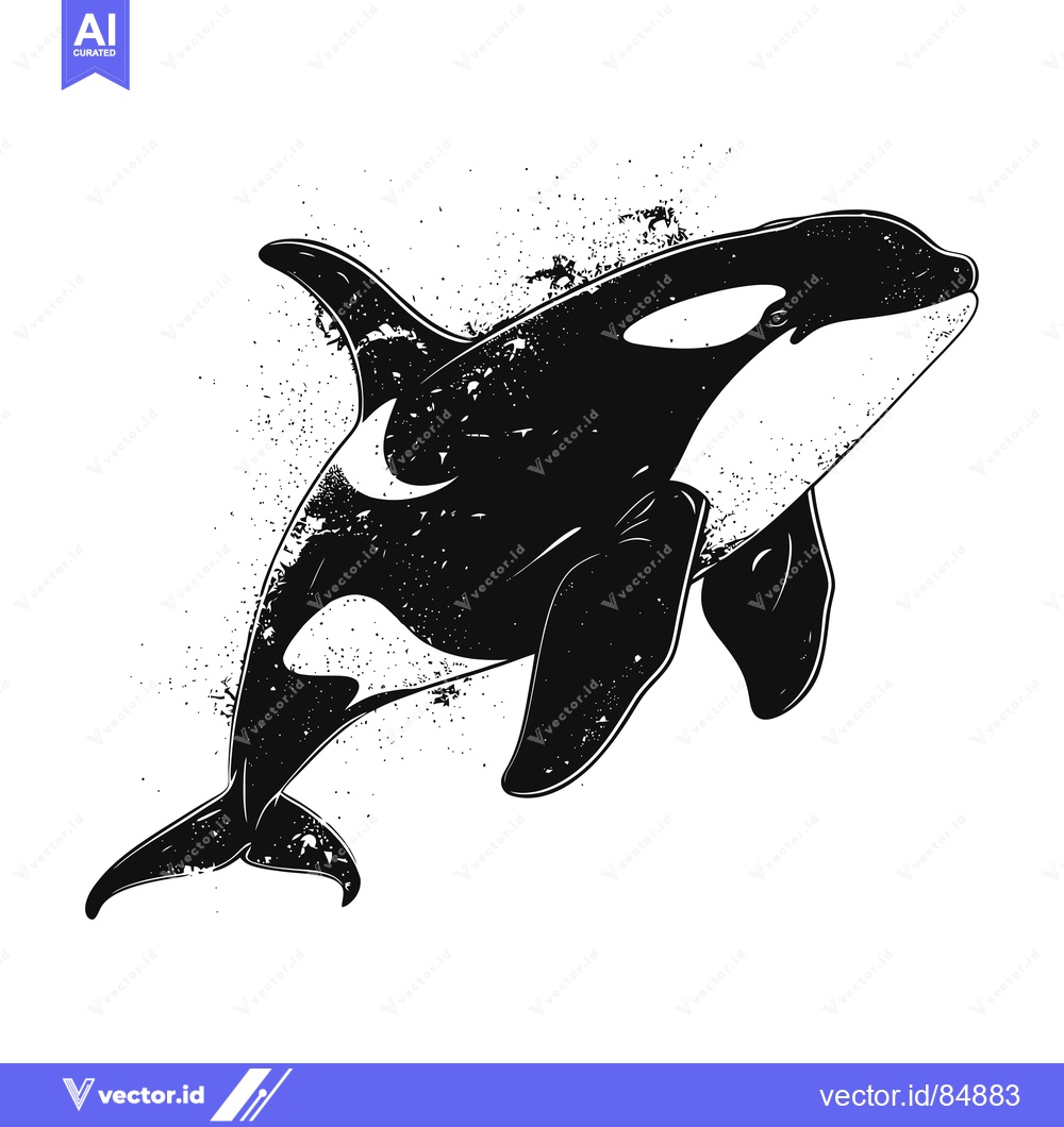 Premium Vector dari Black and White Illustration of a Killer Whale with a Grunge Texture
