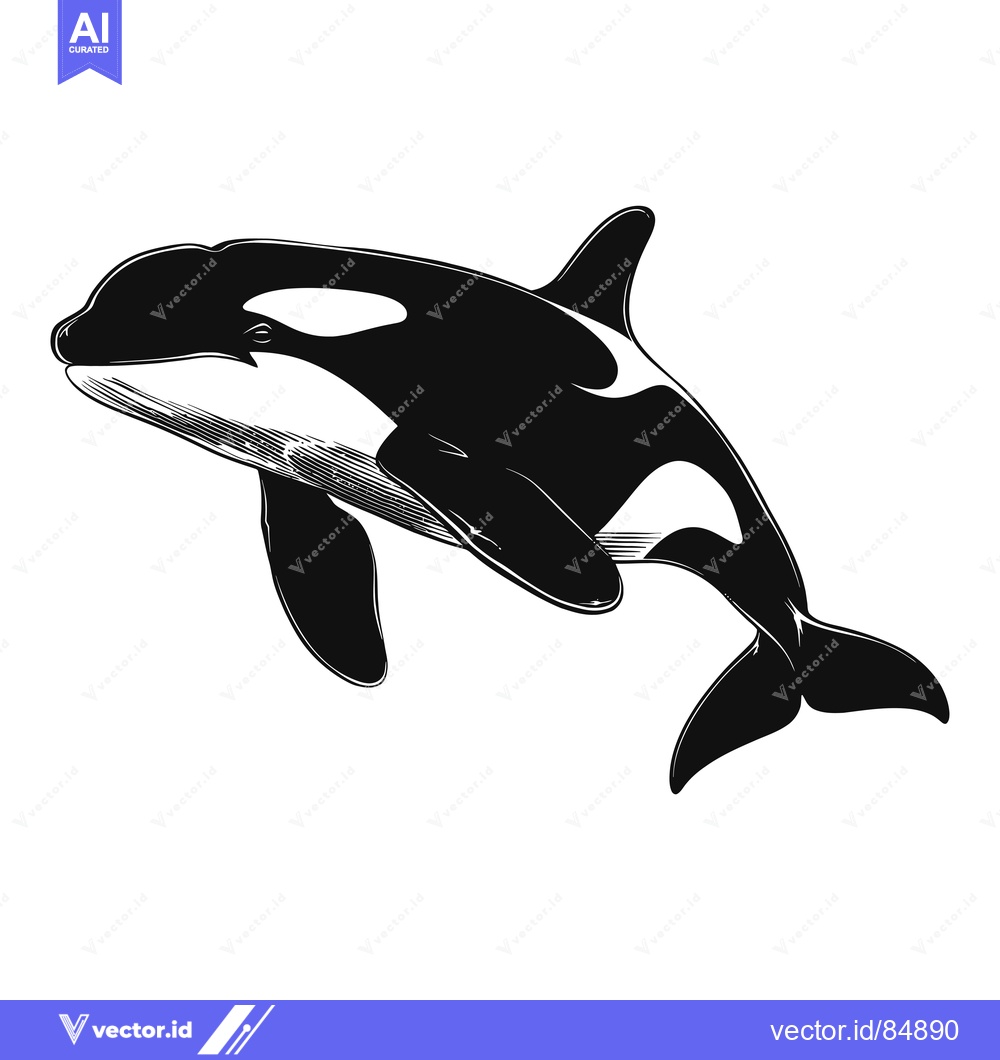 Premium Vector dari Black and White Illustration of a Killer Whale in Mid-Jump