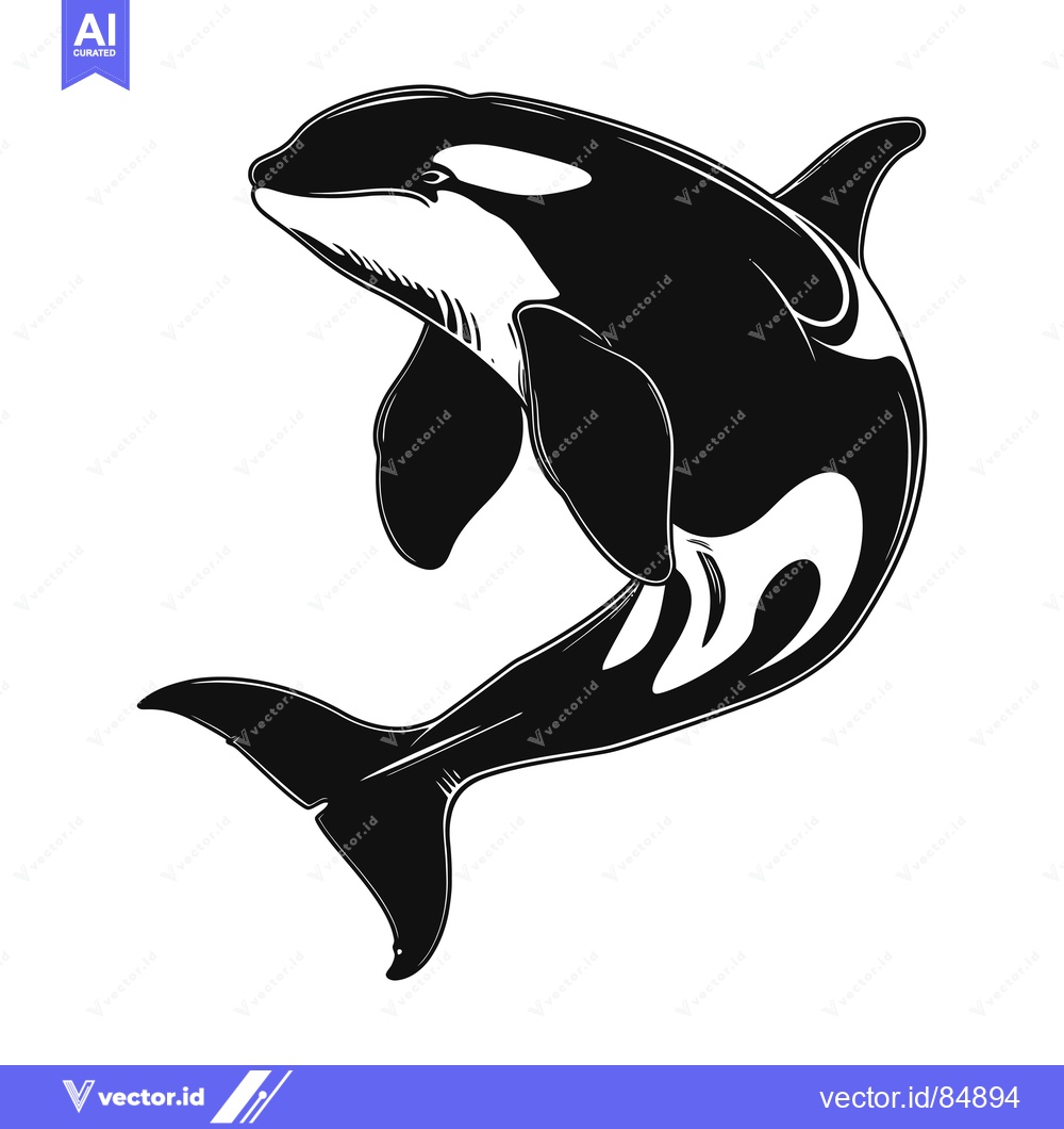 Premium Vector dari Black and White Illustration of an Orca Leaping Out of the Water