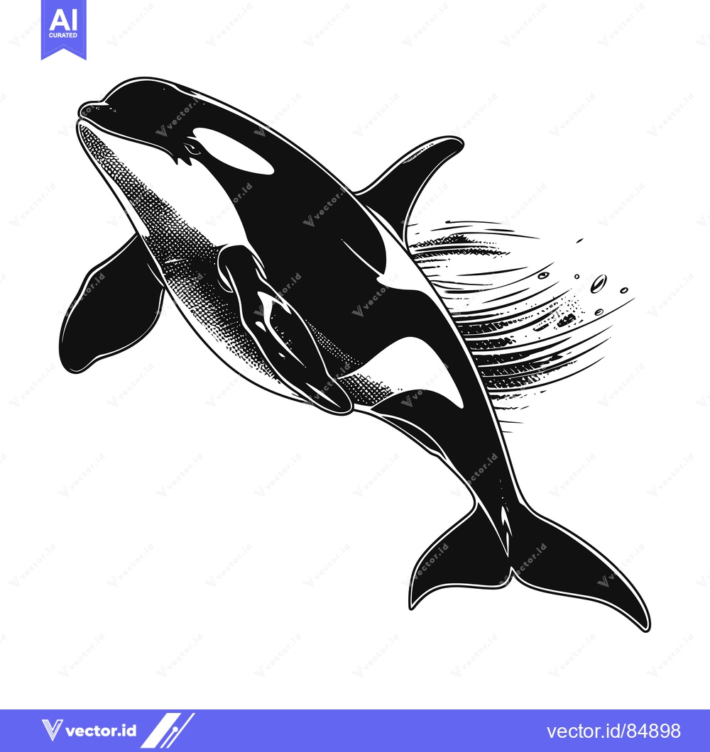 Premium Vector of Black and White Illustration of an Orca Jumping Out of the Water