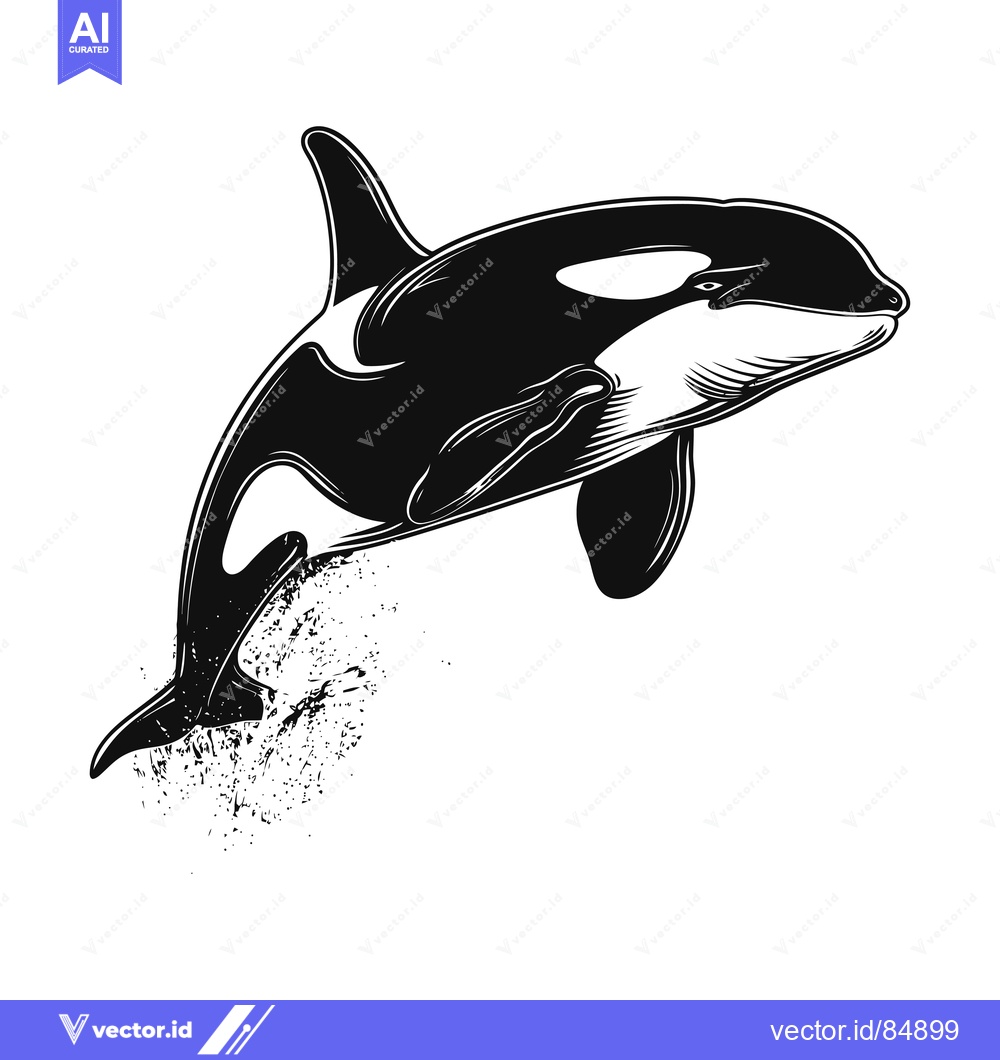 Premium Vector dari Black and White Illustration of an Orca Whale Leaping Out of the Water