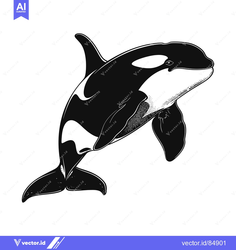 Premium Vector of Black and White Illustration of a Killer Whale Leaping Out of the Wate