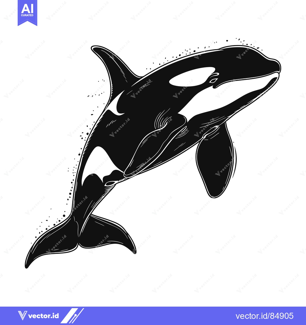 Premium Vector dari Black and White Illustration of an Orca Jumping Out of the Water